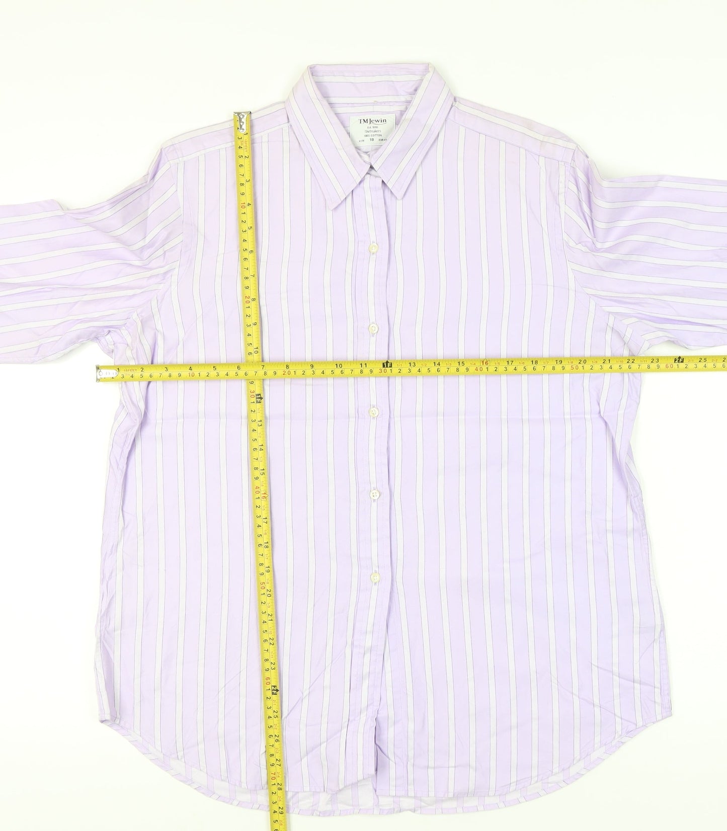 T.M.Lewin Men’s Purple Striped 18 Long Sleeve Cotton Dress Shirt