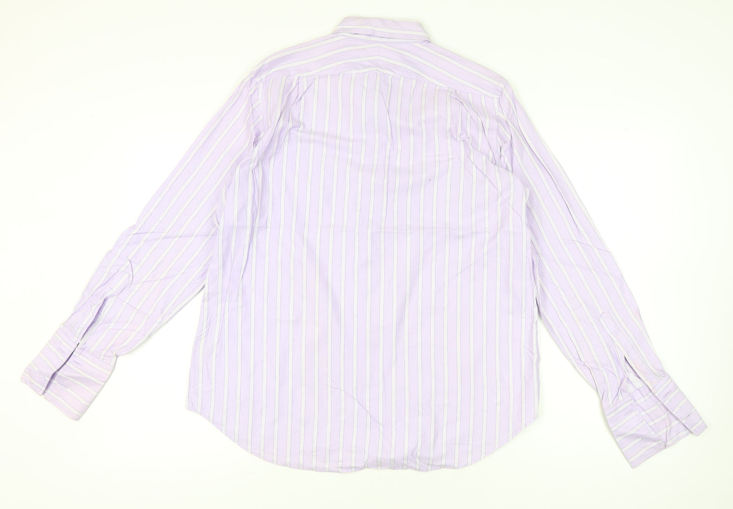 T.M.Lewin Men’s Purple Striped 18 Long Sleeve Cotton Dress Shirt