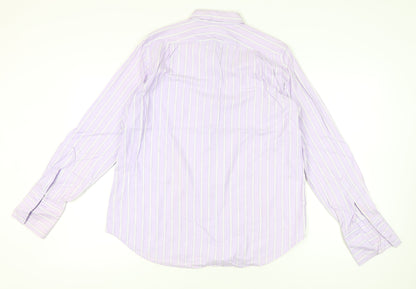 T.M.Lewin Men’s Purple Striped 18 Long Sleeve Cotton Dress Shirt