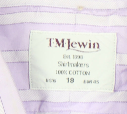 T.M.Lewin Men’s Purple Striped 18 Long Sleeve Cotton Dress Shirt