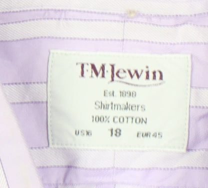 T.M.Lewin Men’s Purple Striped 18 Long Sleeve Cotton Dress Shirt