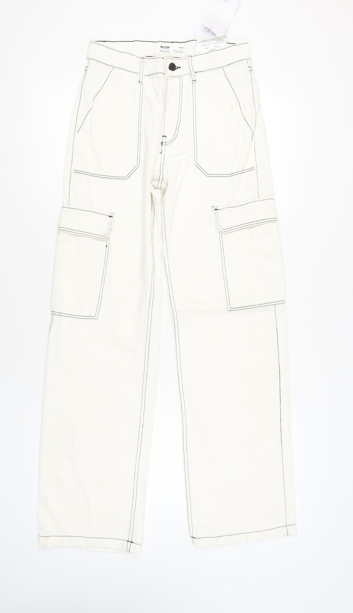 Bershka Women Ivory Cargo Jeans Size 6 Straight Fit Denim
