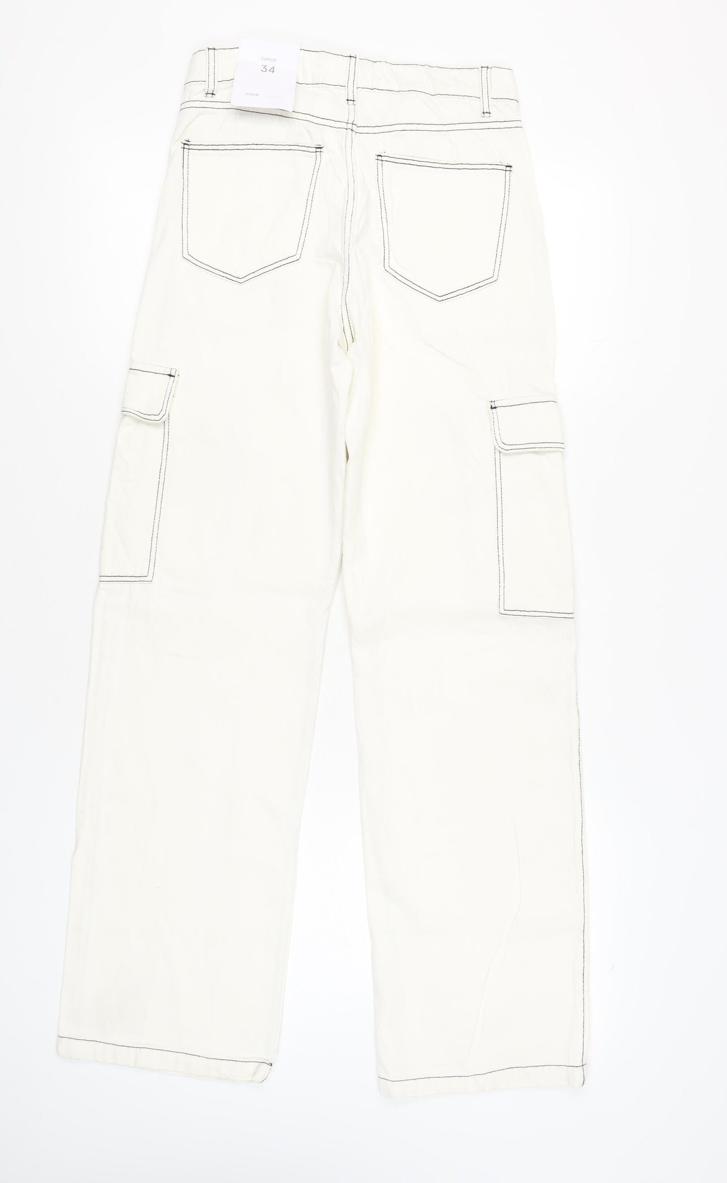 Bershka Women Ivory Cargo Jeans Size 6 Straight Fit Denim
