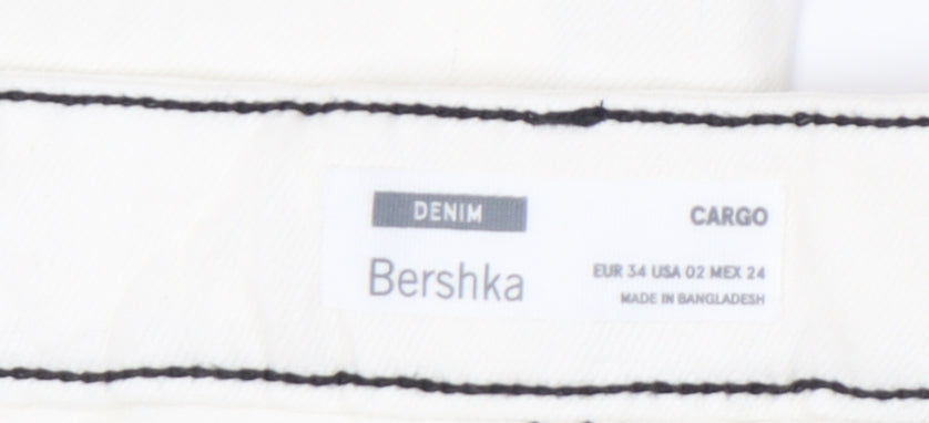Bershka Women Ivory Cargo Jeans Size 6 Straight Fit Denim