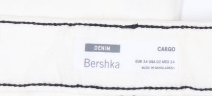 Bershka Women Ivory Cargo Jeans Size 6 Straight Fit Denim