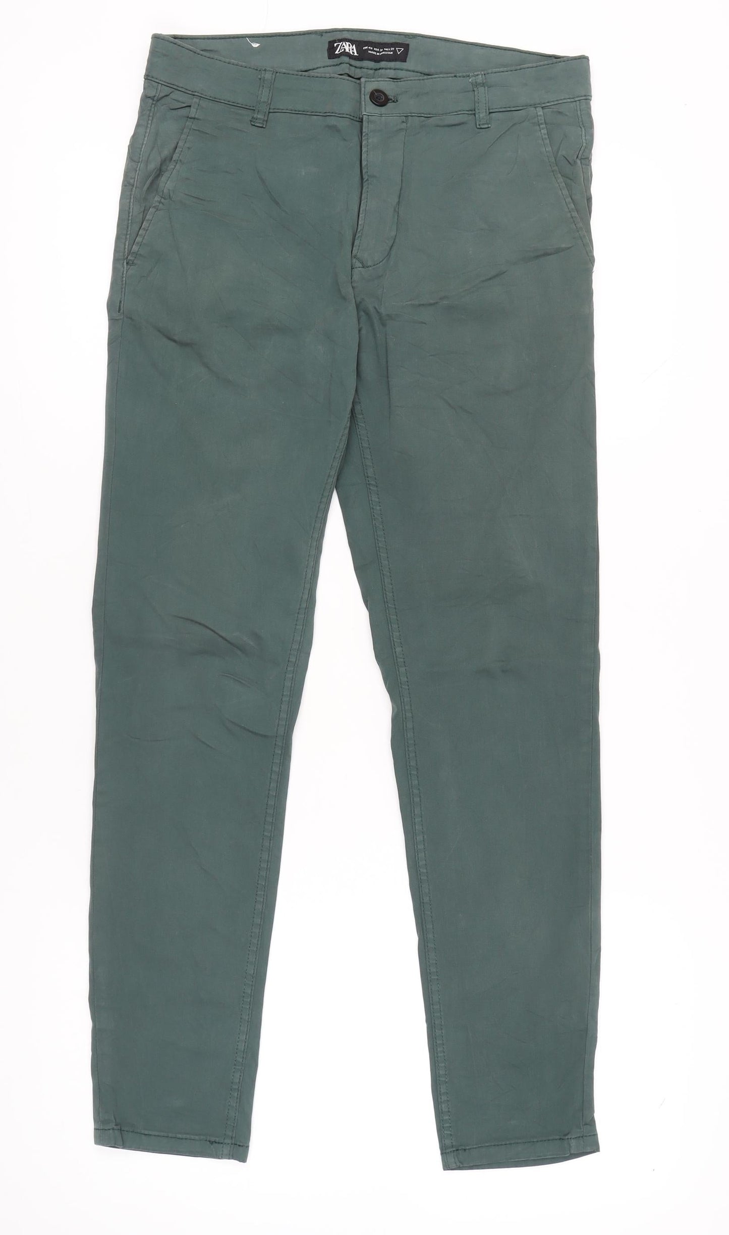 Zara Womens Green Size 12 Straight Leg Jeans Cotton Blend