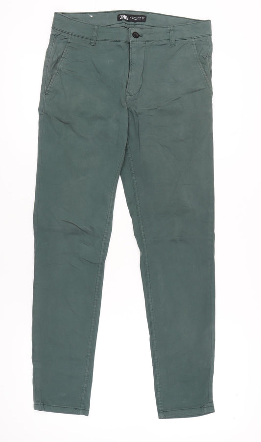 Zara Womens Green Size 12 Straight Leg Jeans Cotton Blend