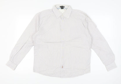 White Stuff Men's White Striped Cotton Long Sleeve Shirt Size S