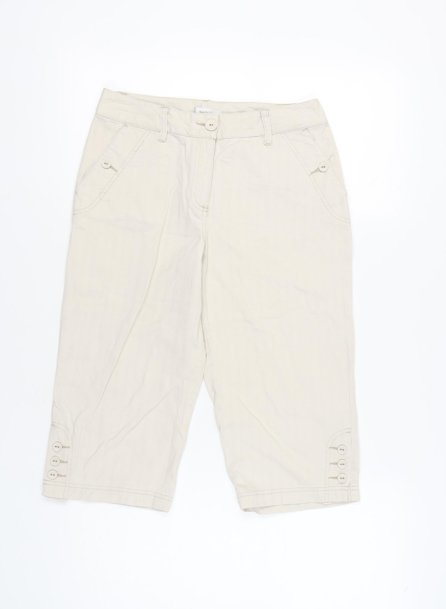 Van Heusen Womens Beige Capri Trousers Size 6 Cotton Casual