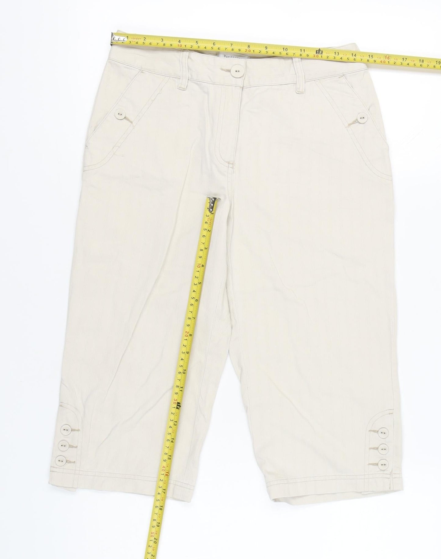 Van Heusen Womens Beige Capri Trousers Size 6 Cotton Casual