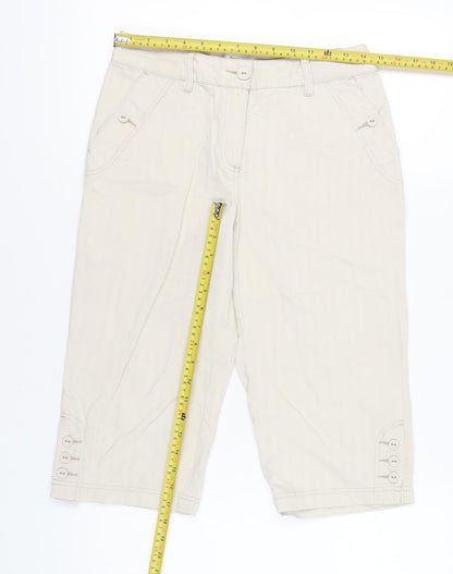 Van Heusen Womens Beige Capri Trousers Size 6 Cotton Casual