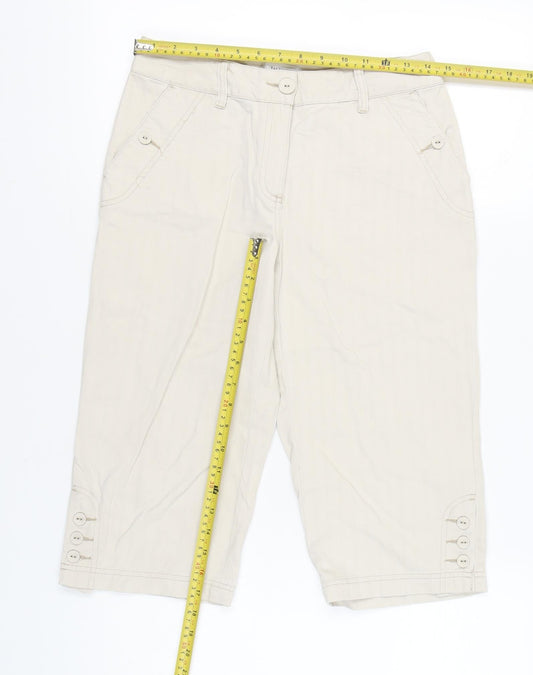 Van Heusen Womens Beige Capri Trousers Size 6 Cotton Casual
