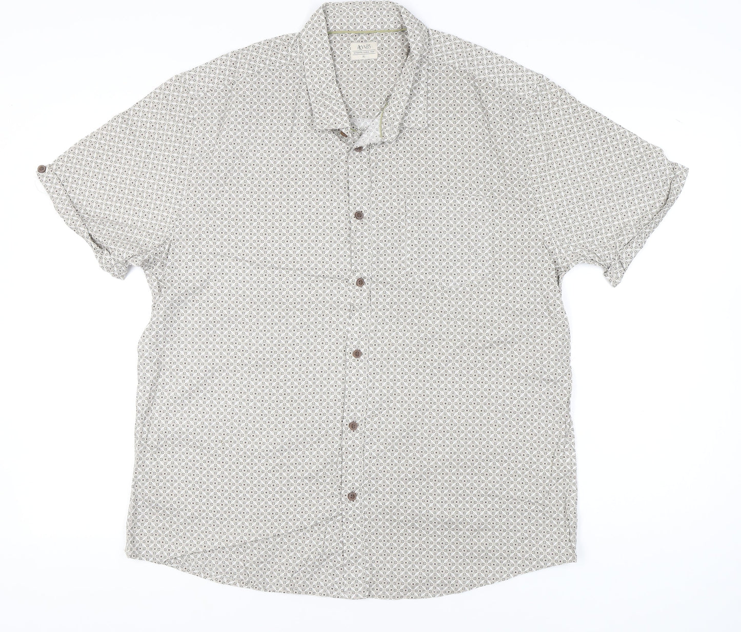 ACW85 Men’s Beige XL Geometric Cotton Short Sleeve Button-Up Shirt