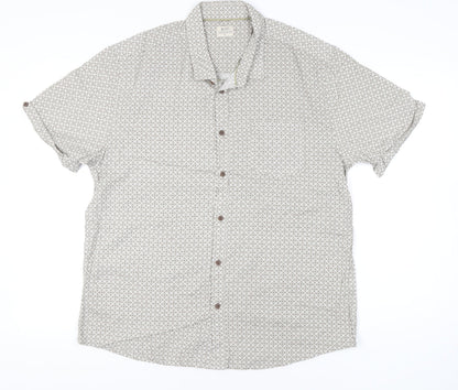 ACW85 Men’s Beige XL Geometric Cotton Short Sleeve Button-Up Shirt