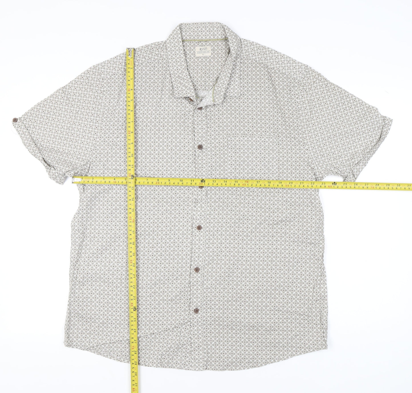 ACW85 Men’s Beige XL Geometric Cotton Short Sleeve Button-Up Shirt