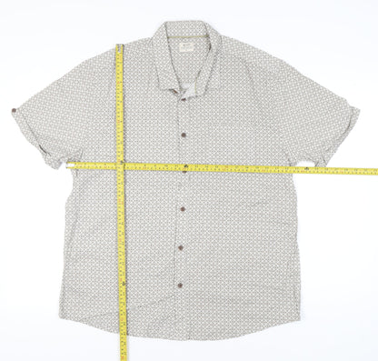ACW85 Men’s Beige XL Geometric Cotton Short Sleeve Button-Up Shirt