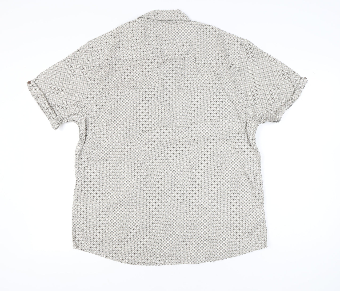 ACW85 Men’s Beige XL Geometric Cotton Short Sleeve Button-Up Shirt