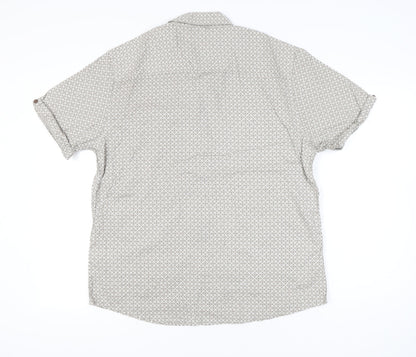 ACW85 Men’s Beige XL Geometric Cotton Short Sleeve Button-Up Shirt