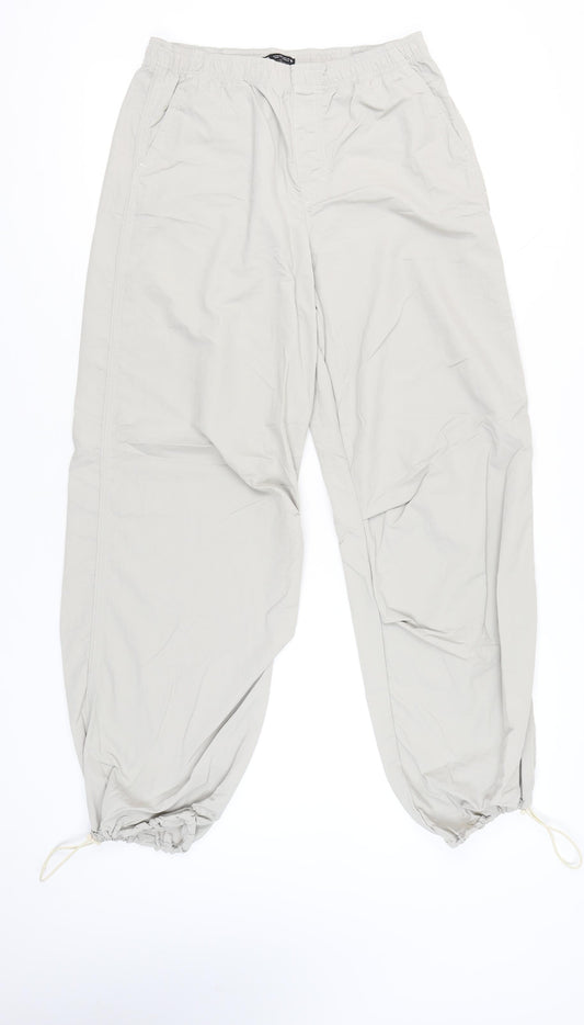 Zara Women Beige Cargo Trousers Size 8 Polyamide Elastic Waist