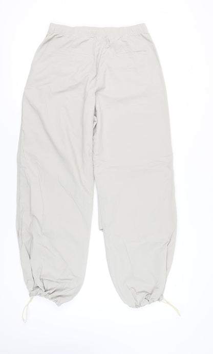 Zara Women Beige Cargo Trousers Size 8 Polyamide Elastic Waist