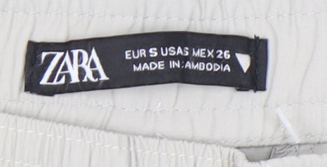 Zara Women Beige Cargo Trousers Size 8 Polyamide Elastic Waist