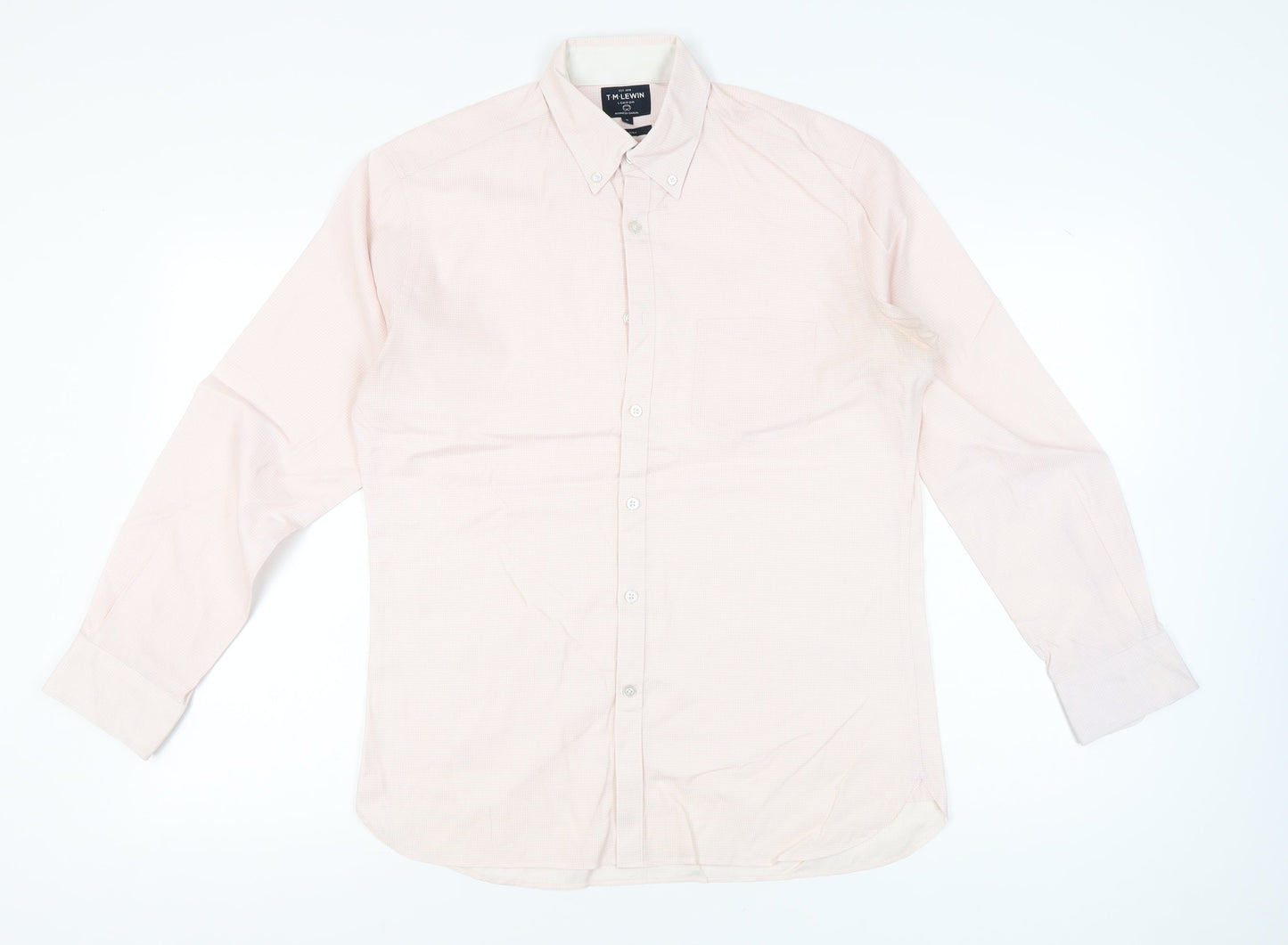 T.M. Lewin Men’s Pink Check Shirt M Button Down Collared Long Sleeve