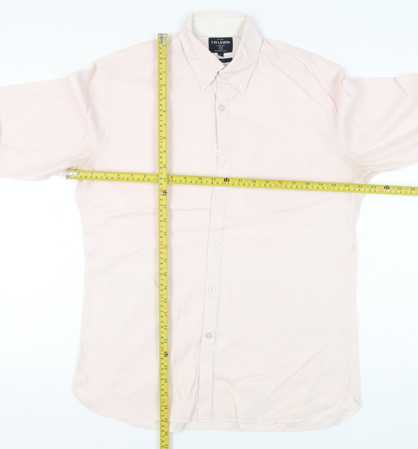 T.M. Lewin Men’s Pink Check Shirt M Button Down Collared Long Sleeve