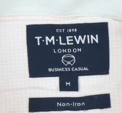 T.M. Lewin Men’s Pink Check Shirt M Button Down Collared Long Sleeve