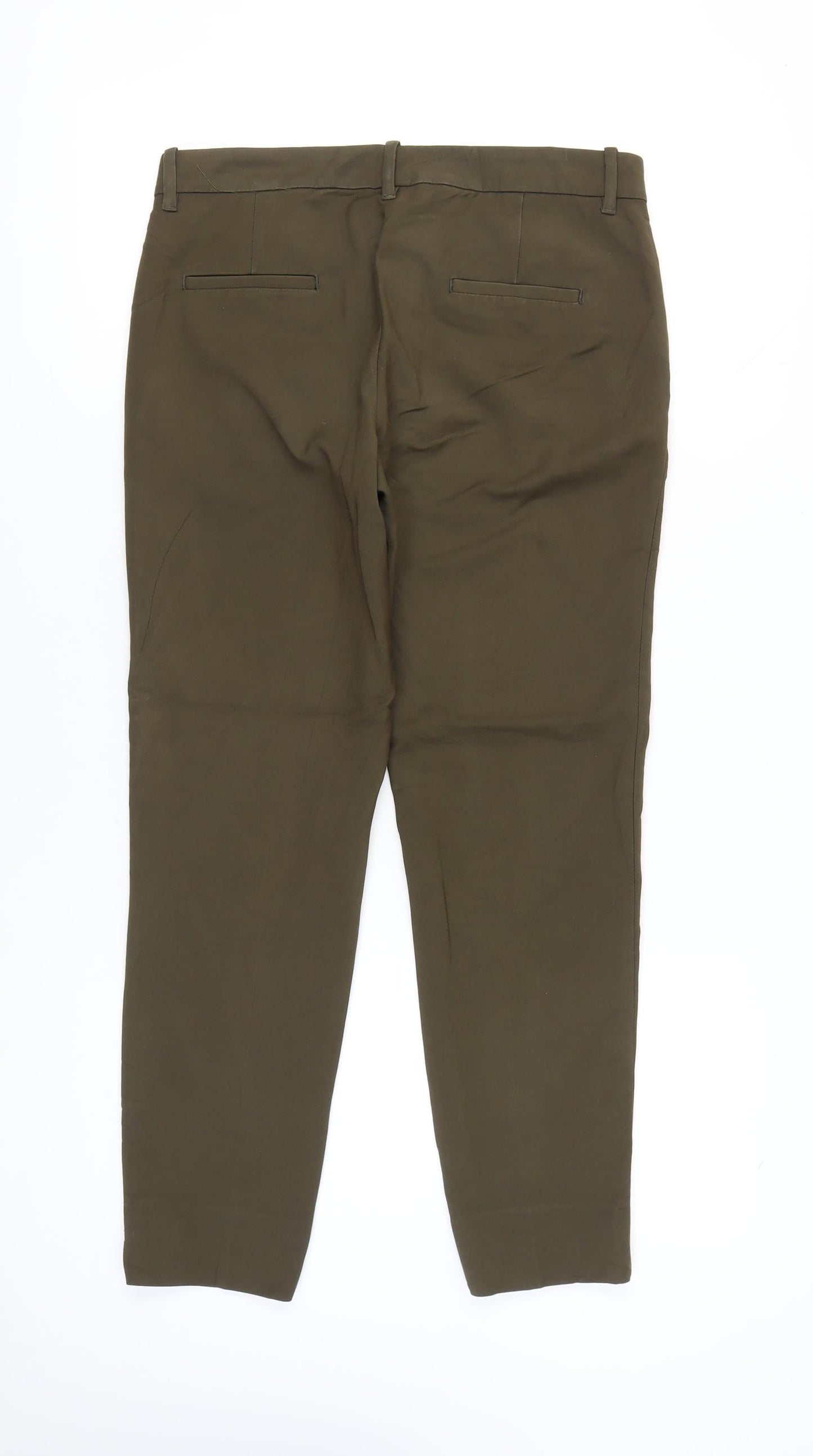 Womens UK Size 2 Zara Slim Fit Chino Green Trousers