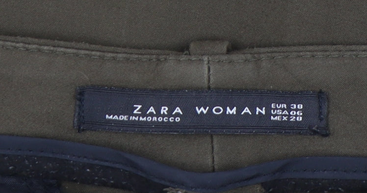 Womens UK Size 2 Zara Slim Fit Chino Green Trousers