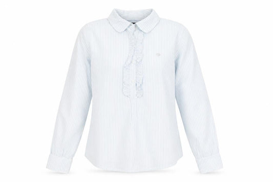 Tommy Hilfiger Girls Blue Striped Ruffle Blouse Shirt 12 Years Long Sleeve