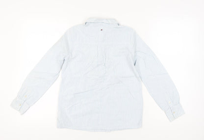 Tommy Hilfiger Girls Blue Striped Ruffle Blouse Shirt 12 Years Long Sleeve