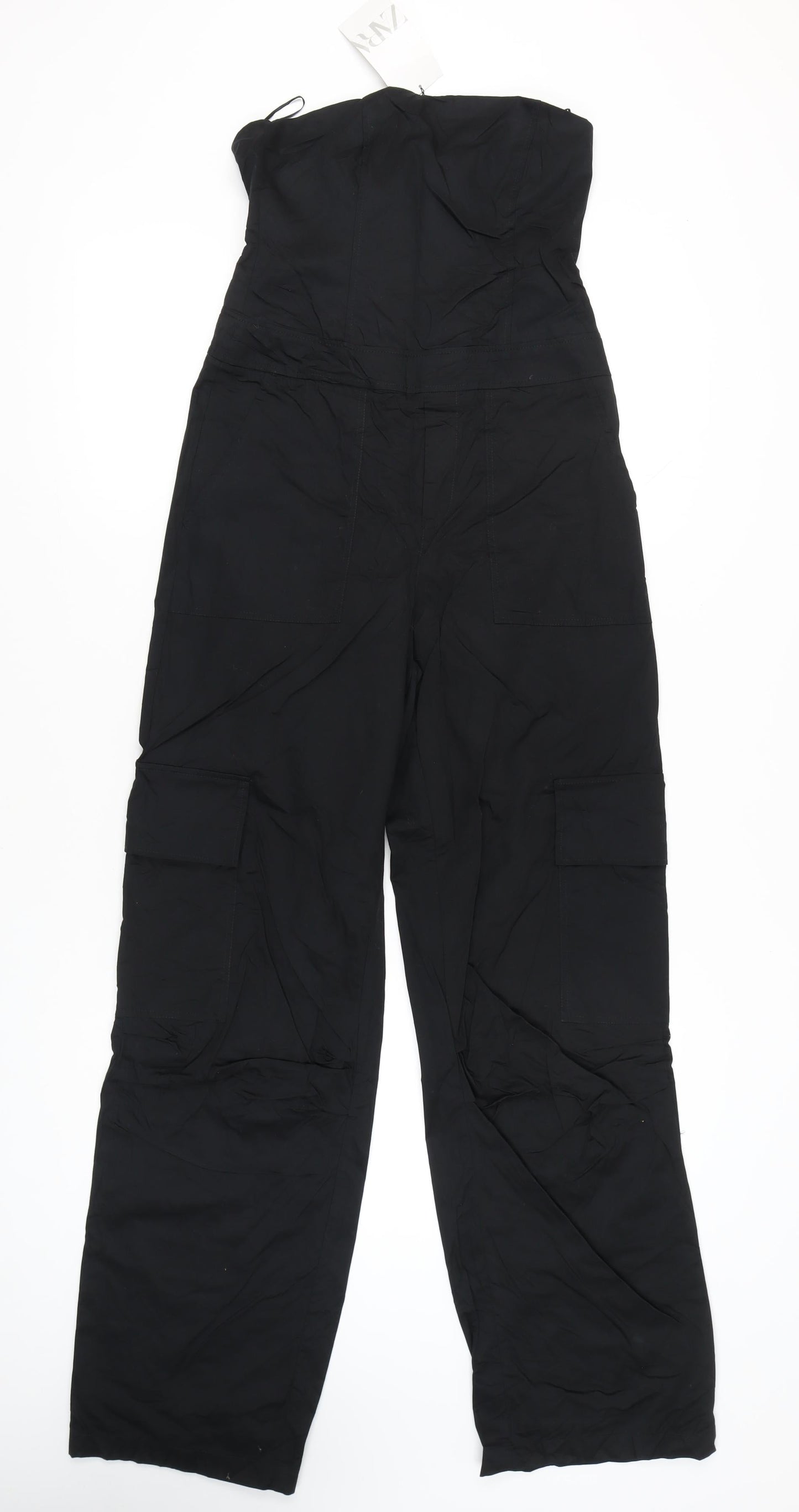 Zara Women Black Strapless Wide-Leg Jumpsuit Size S Cotton