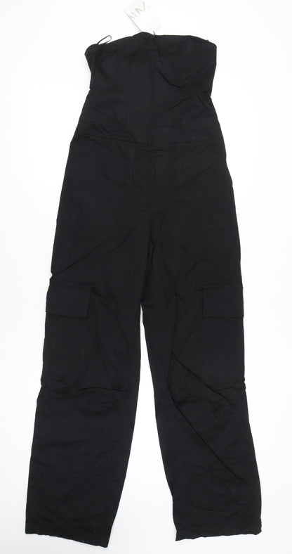 Zara Women Black Strapless Wide-Leg Jumpsuit Size S Cotton