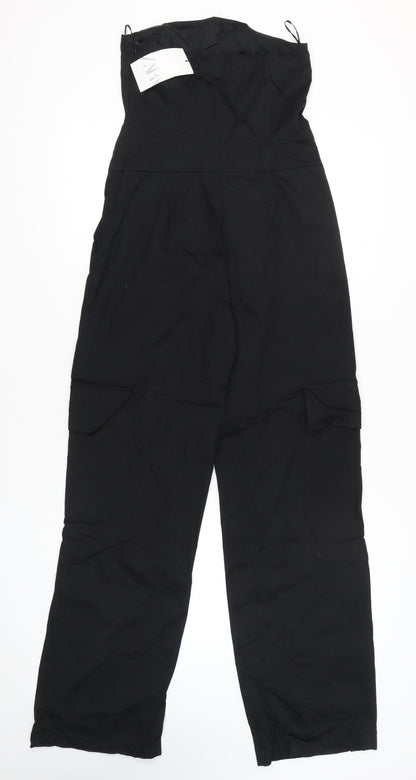 Zara Women Black Strapless Wide-Leg Jumpsuit Size S Cotton