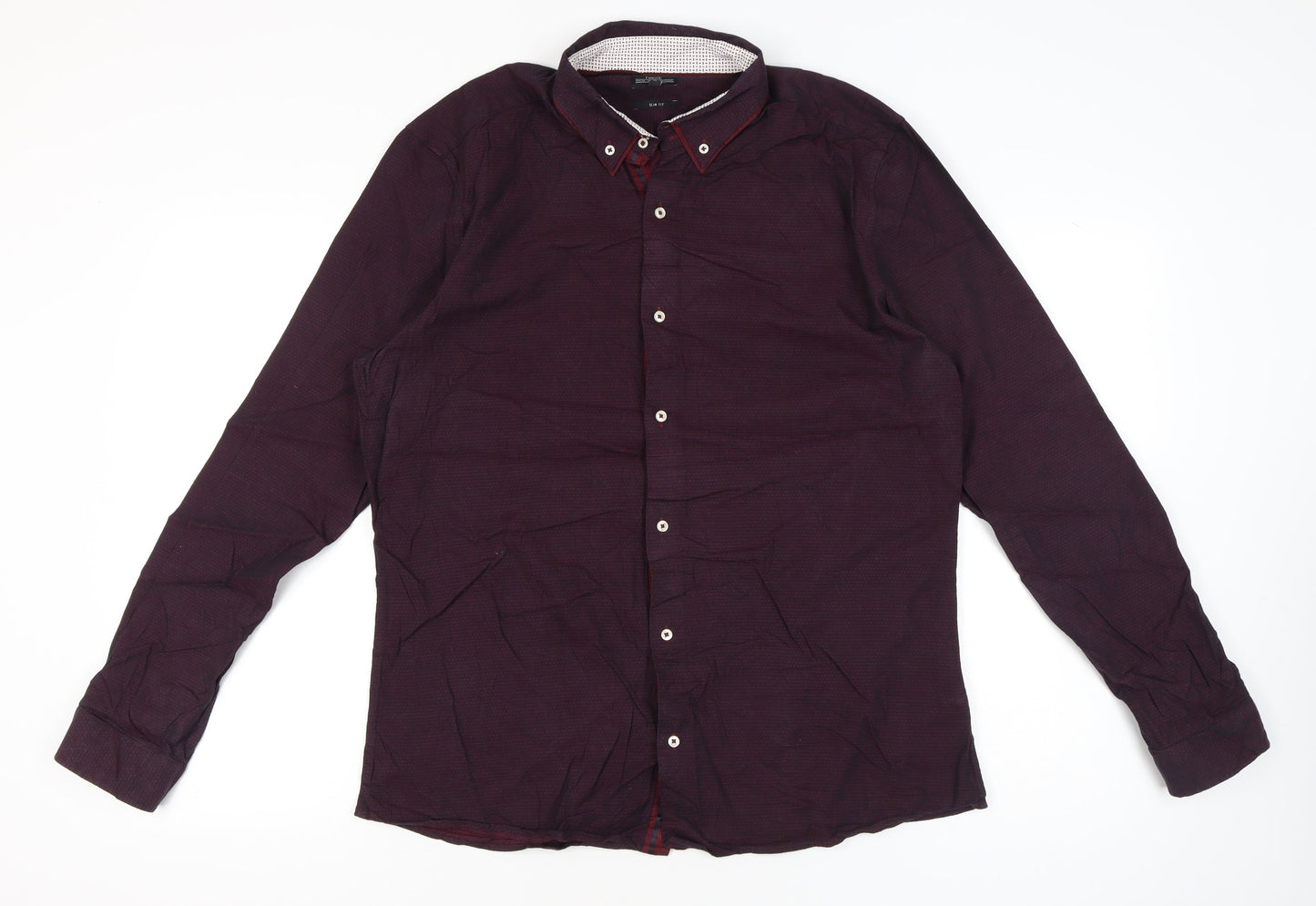 Next Men’s XL Red Button-Up Cotton Long Sleeve Shirt