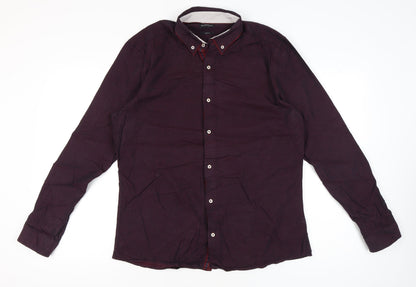 Next Men’s XL Red Button-Up Cotton Long Sleeve Shirt