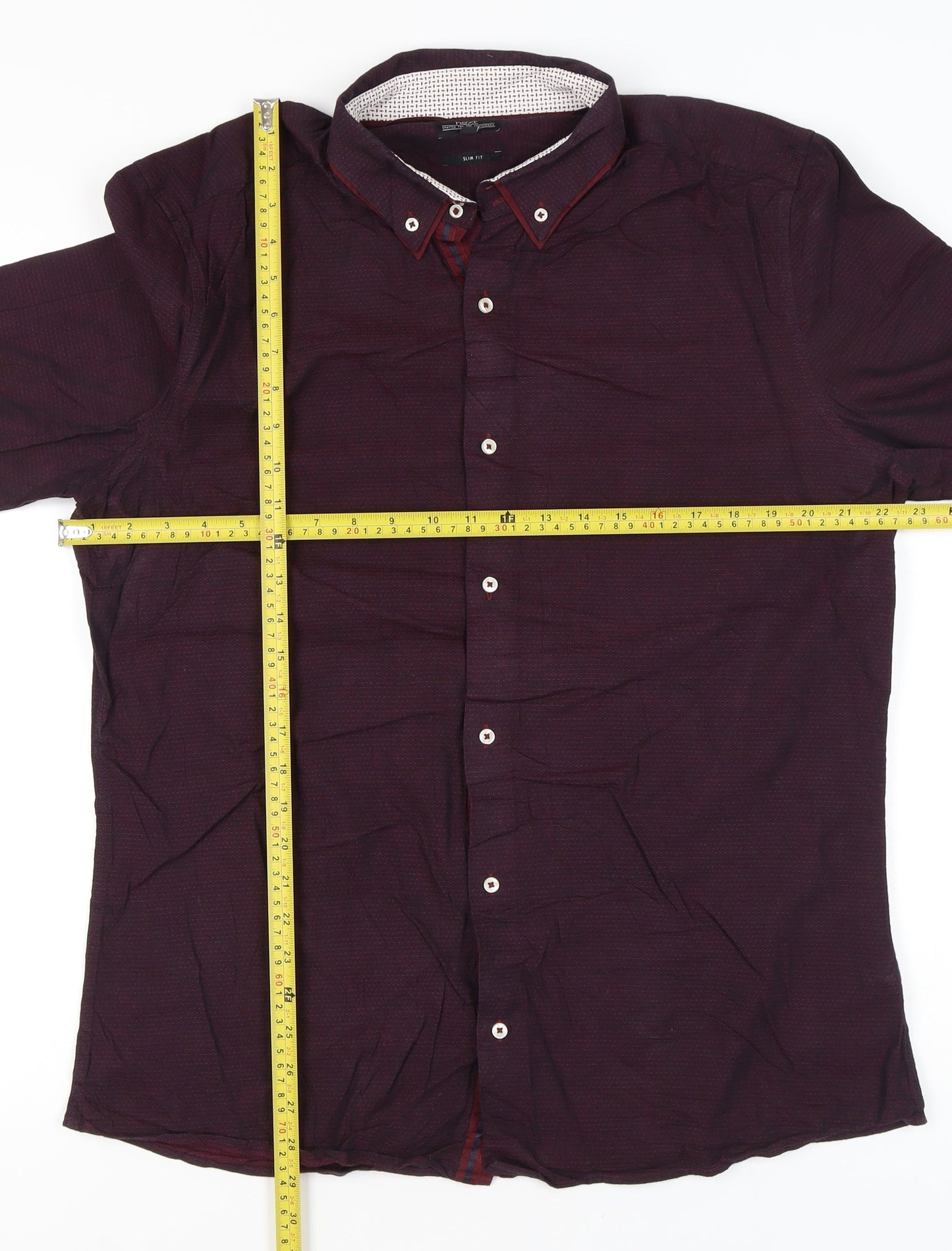 Next Men’s XL Red Button-Up Cotton Long Sleeve Shirt