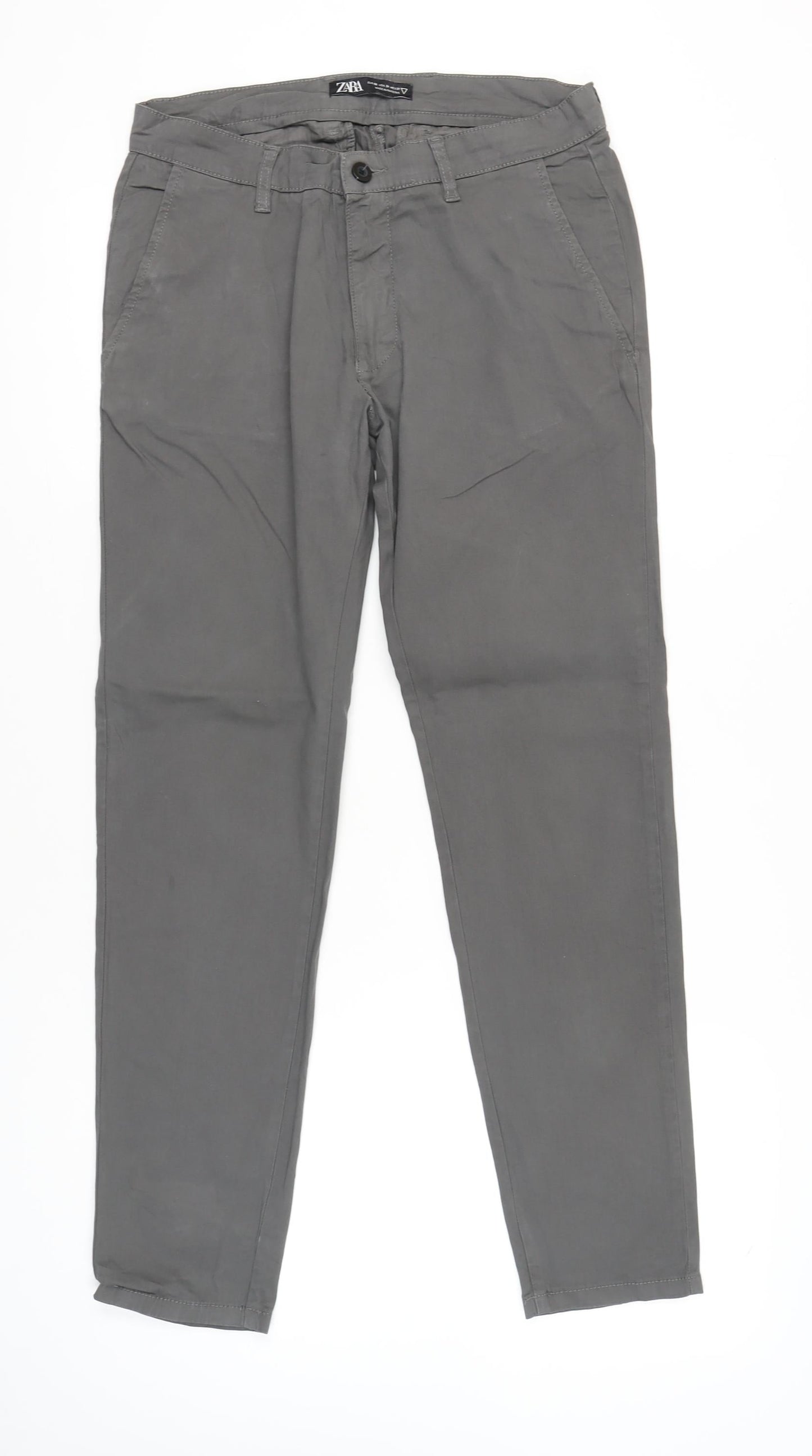 Zara Women Grey Chino Trousers Size 12 Straight Leg Casual