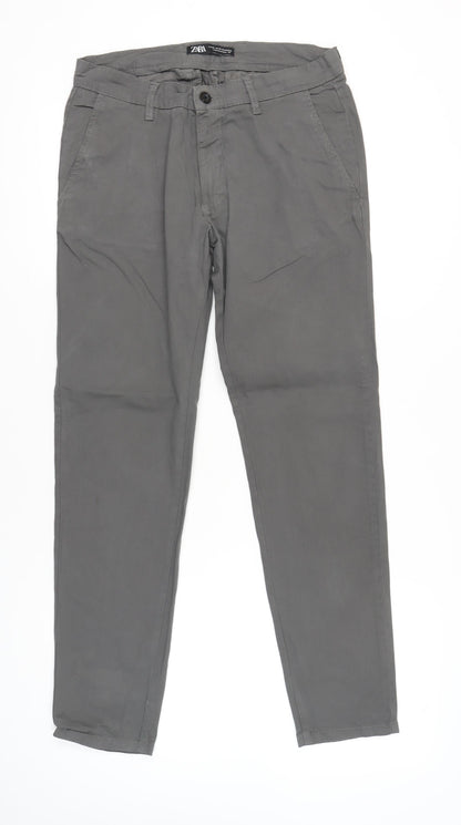 Zara Women Grey Chino Trousers Size 12 Straight Leg Casual