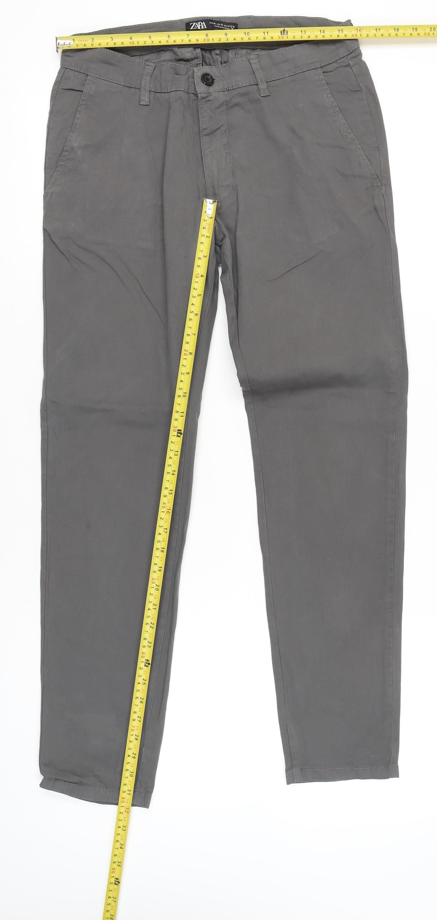 Zara Women Grey Chino Trousers Size 12 Straight Leg Casual