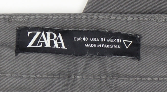 Zara Women Grey Chino Trousers Size 12 Straight Leg Casual