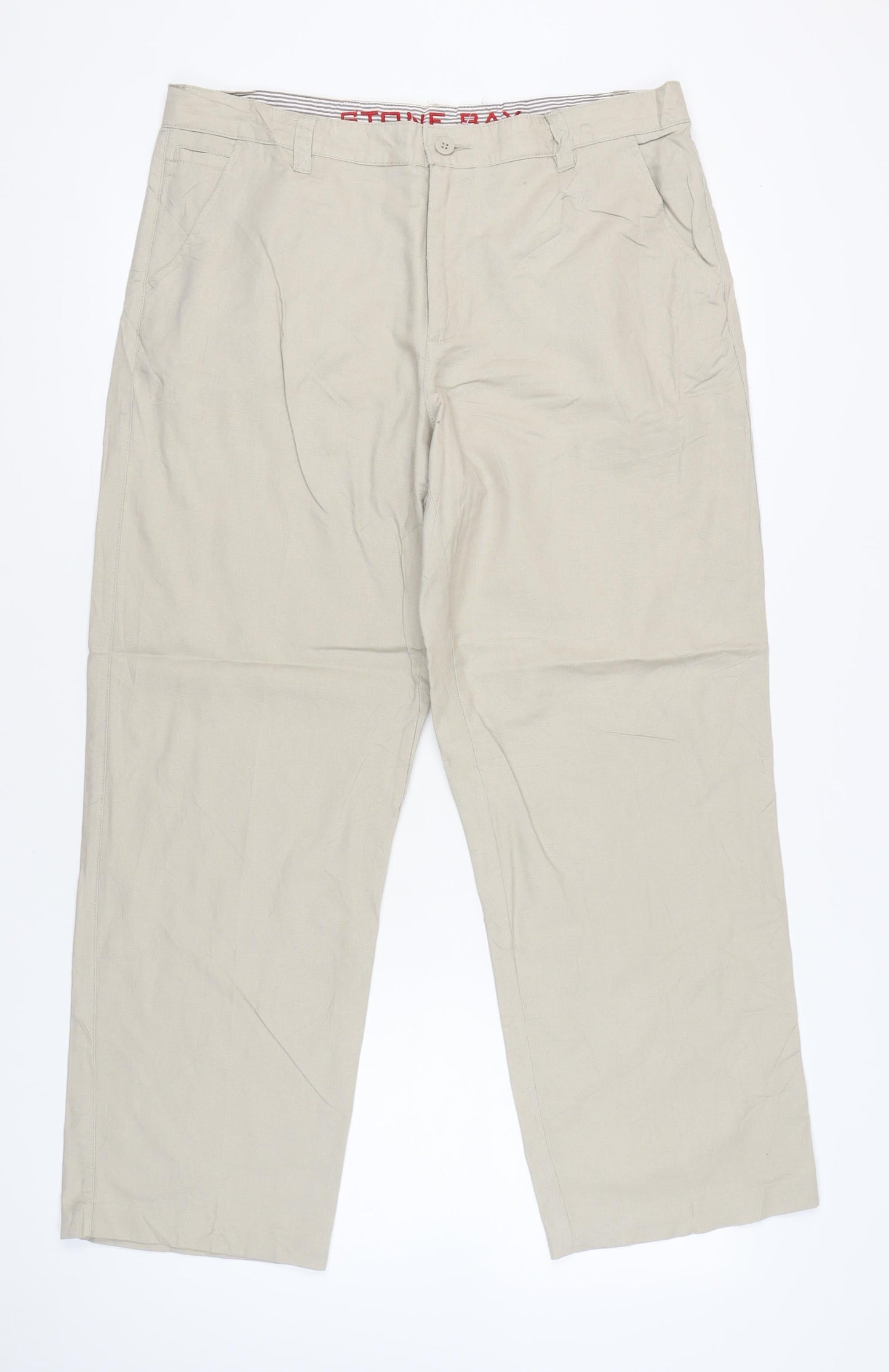 Stone Bay Men’s Beige Chino Trousers Linen Blend 38W 34L Straight