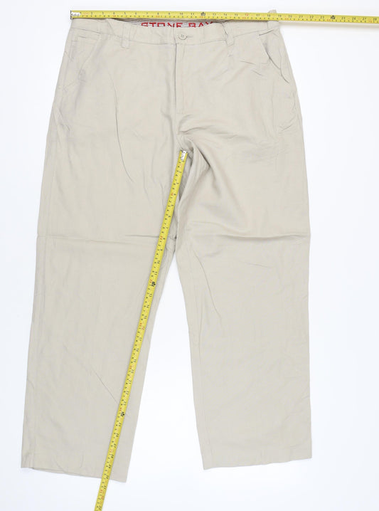 Stone Bay Men’s Beige Chino Trousers Linen Blend 38W 34L Straight