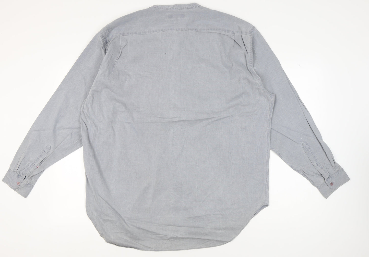 Marks and Spencer Men’s XL 44-46" Blue Cotton Long Sleeve Band Collar Shirt