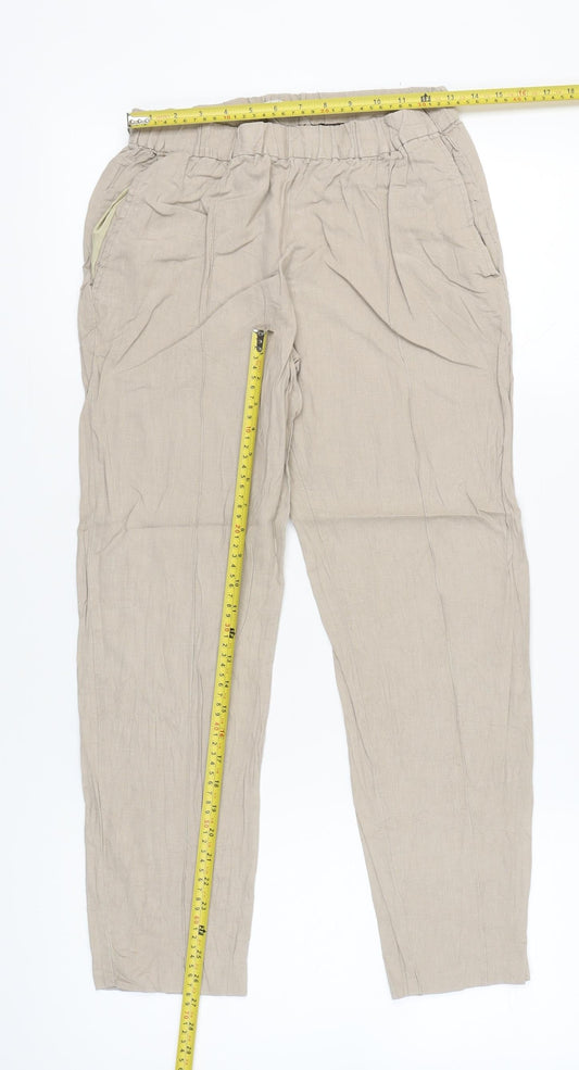 Mango Womens Beige Linen Blend Straight Leg Trousers Size 8