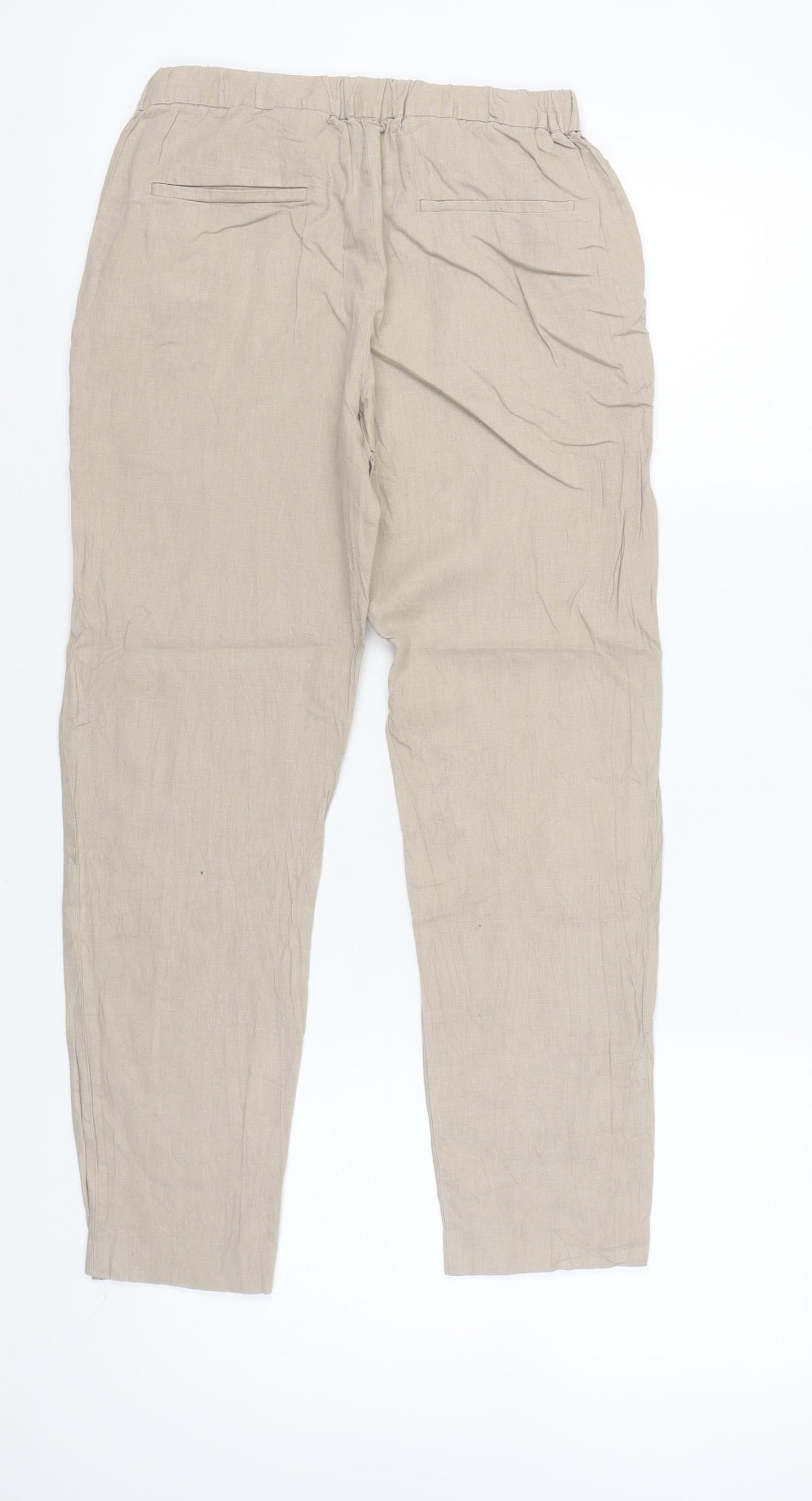 Mango Womens Beige Linen Blend Straight Leg Trousers Size 8