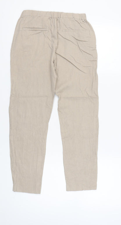 Mango Womens Beige Linen Blend Straight Leg Trousers Size 8