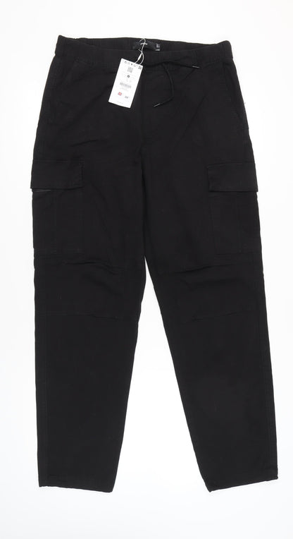 Bershka Womens Black Cargo Trousers L Cotton Blend Casual