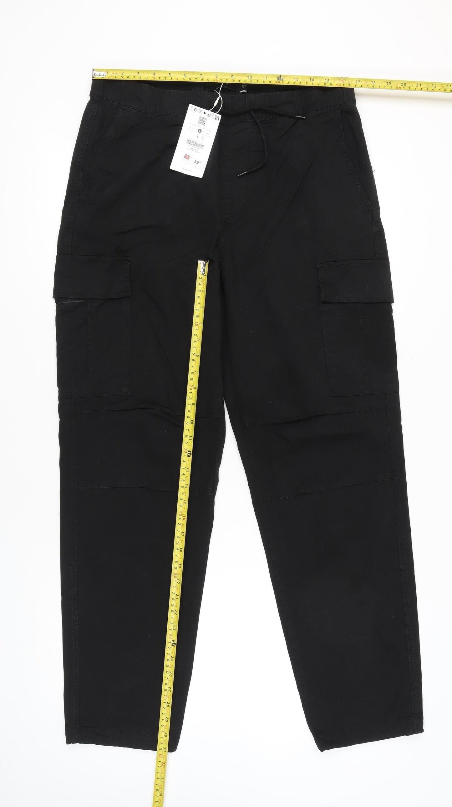 Bershka Womens Black Cargo Trousers L Cotton Blend Casual